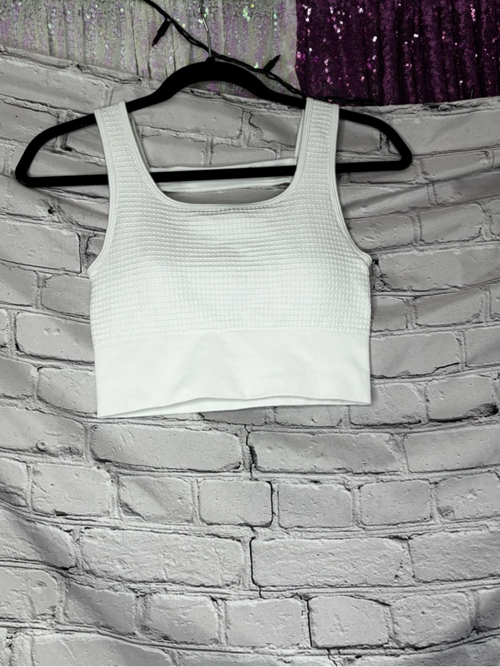 Yogalicious‎ Melanie Seamless Waffle Knit Workout Athletic Sports Bra White Sz S